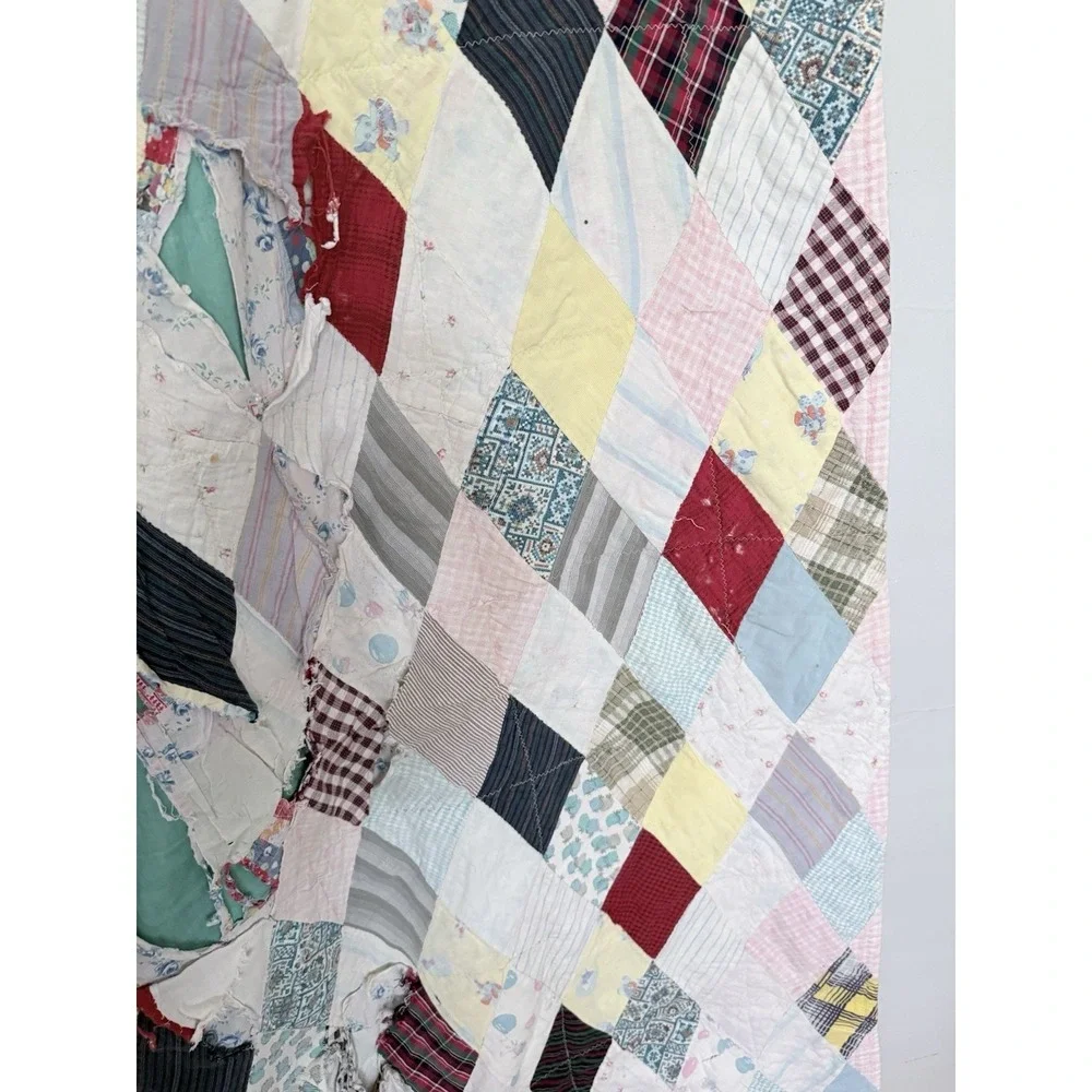 Vintage Handmade Quilt - Diamond Pattern - Flour Sack 73